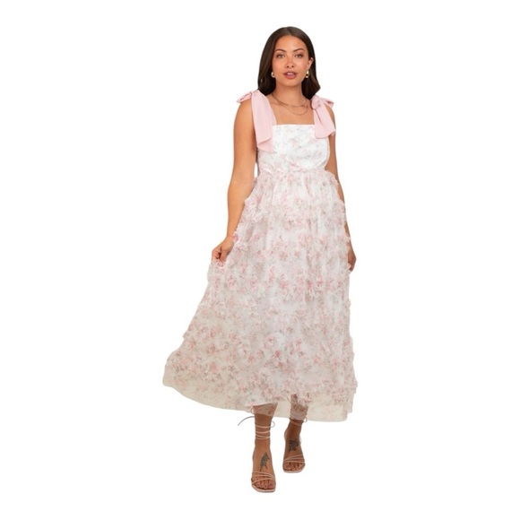 The Delfina Ribbon Dress in a Soft Petal Pink Floral Maternity Occasion Dress 3X - Picture 16 of 16